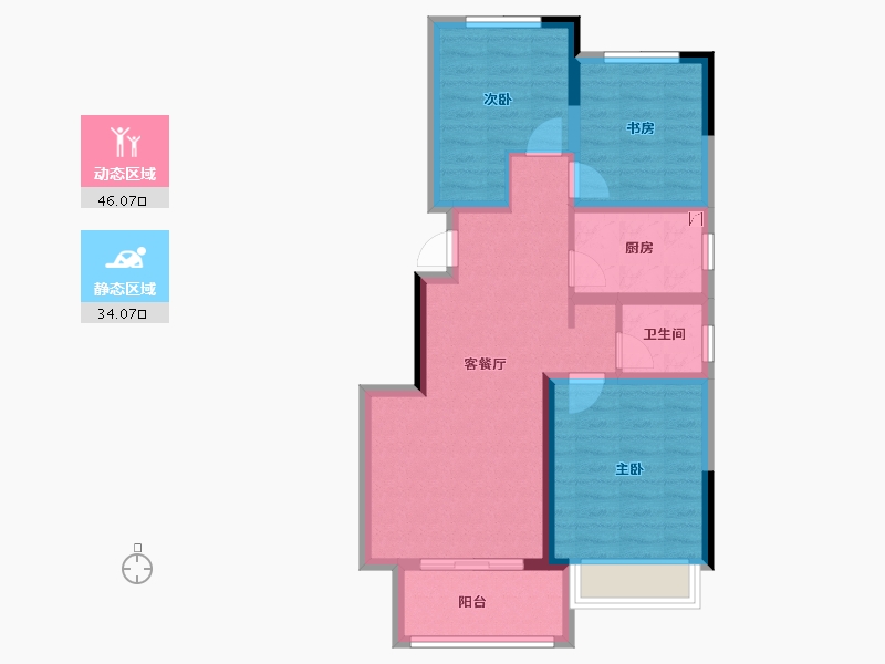 河南省-郑州市-兴港永威·和园​-70.40-户型库-动静分区