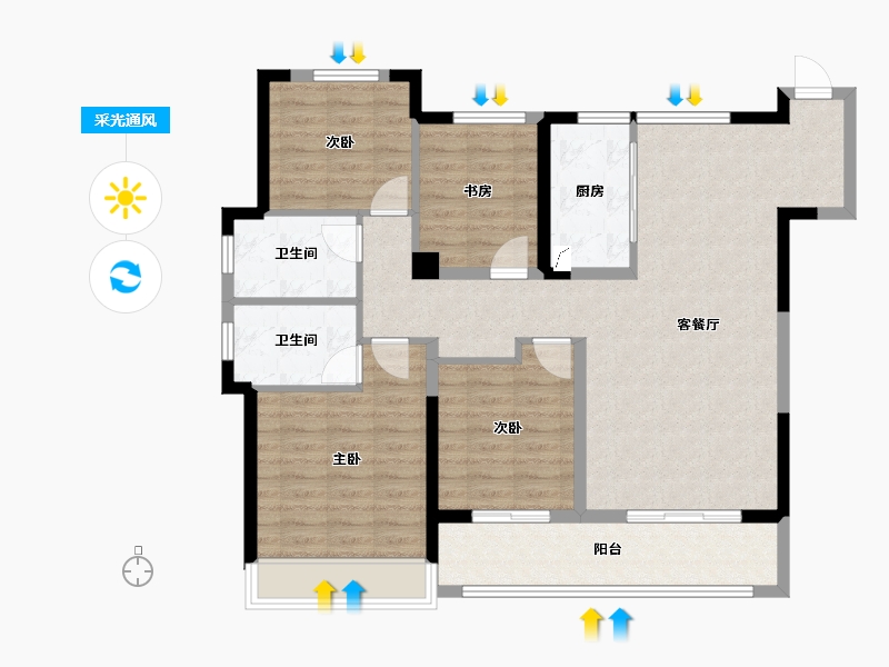 浙江省-嘉兴市-金地·天元鸣望邸-103.01-户型库-采光通风