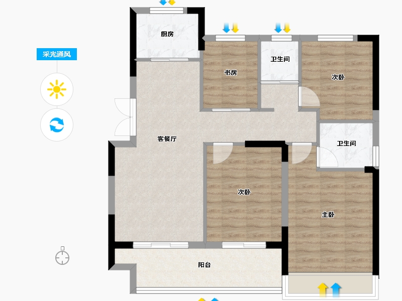 浙江省-嘉兴市-万城万杭府-91.33-户型库-采光通风