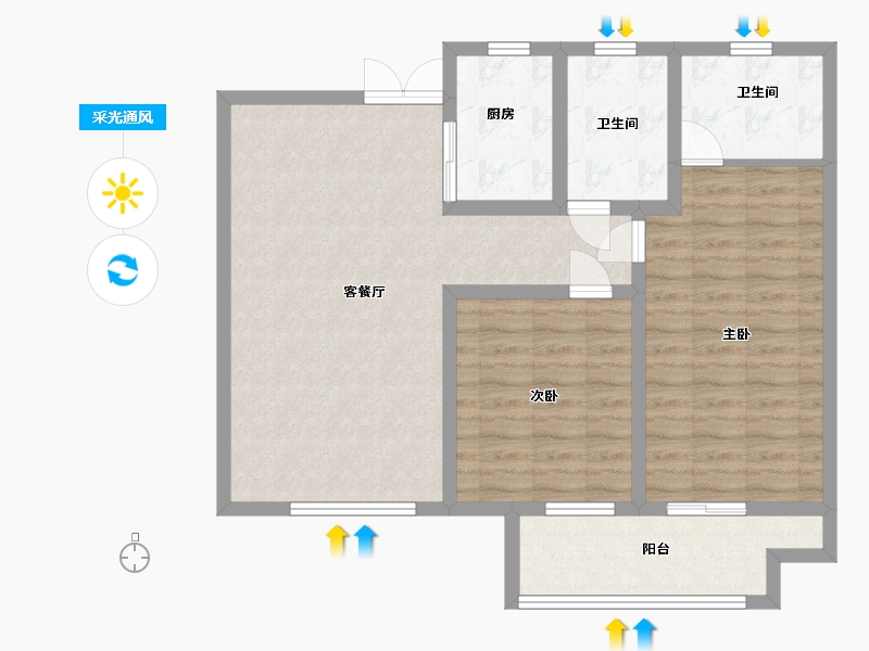 山东省-淄博市-东方星城塾香园-87.00-户型库-采光通风