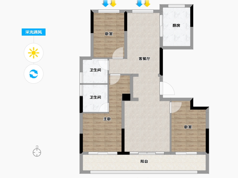 浙江省-嘉兴市-绿城濮园-107.29-户型库-采光通风