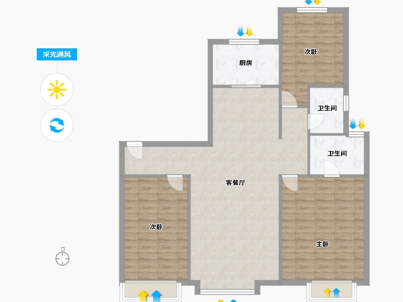 陕西省-西安市-华润紫云府-122.90-户型库-采光通风