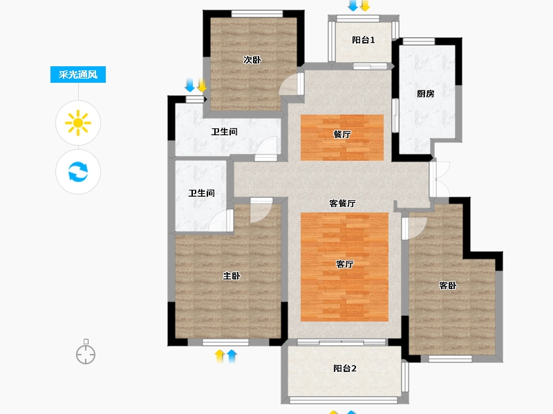 河南省-郑州市-郑东华府·TIVOLI-110.01-户型库-采光通风