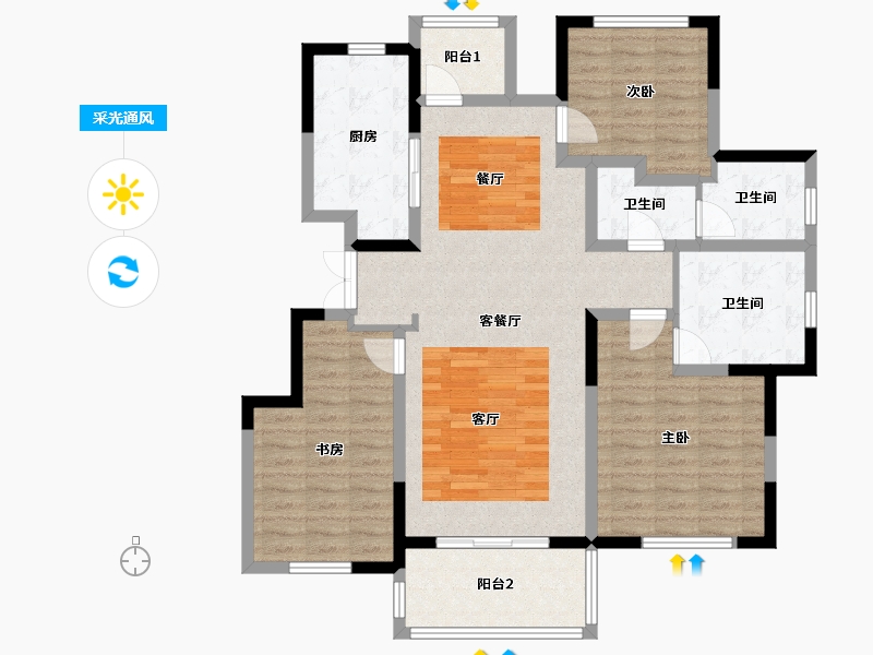 河南省-郑州市-郑东华府·TIVOLI-110.77-户型库-采光通风