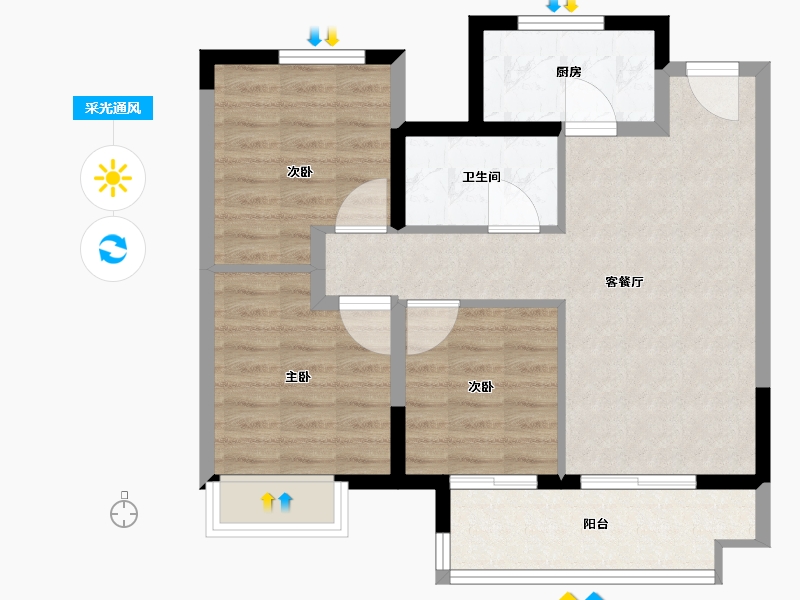 江苏省-苏州市-旭辉吴门里-69.83-户型库-采光通风