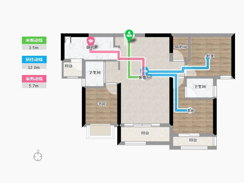 海南省-海口市-锦顺星苑-68.25-户型库-动静线