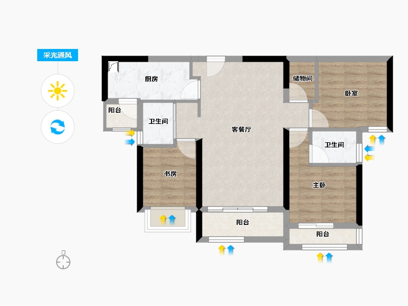 海南省-海口市-锦顺星苑-68.25-户型库-采光通风