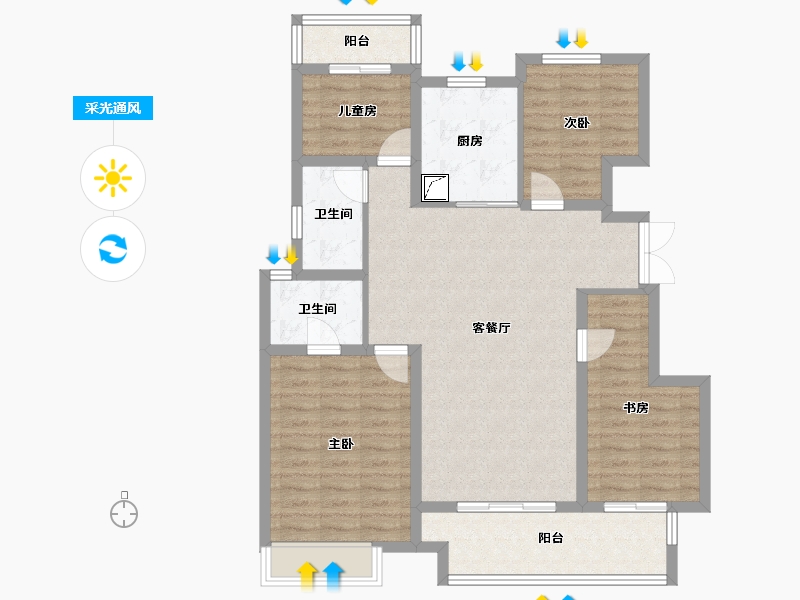 河南省-郑州市-正荣御首府-100.95-户型库-采光通风