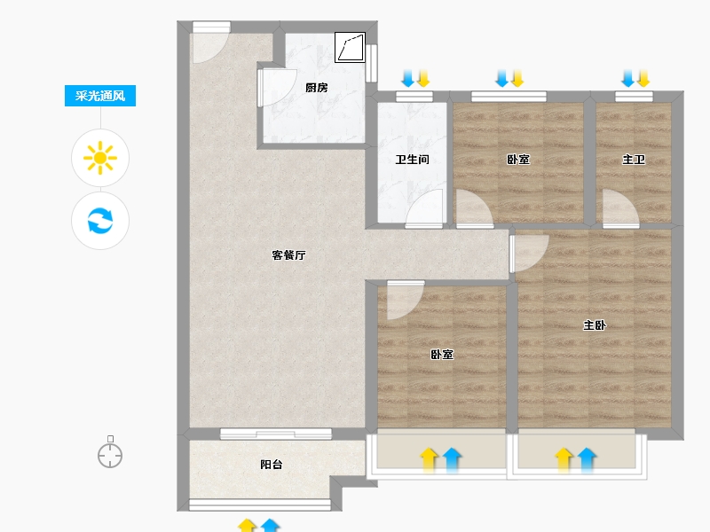 河南省-郑州市-中骏华信·璟悦-76.35-户型库-采光通风