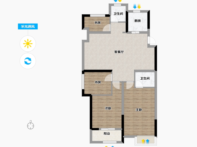 浙江省-嘉兴市-世茂茂悦府-92.00-户型库-采光通风