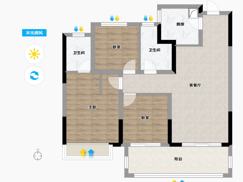 河南省-郑州市-融侨美域-84.73-户型库-采光通风