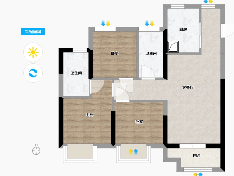 福建省-福州市-国贸学原九溪原一期-67.29-户型库-采光通风