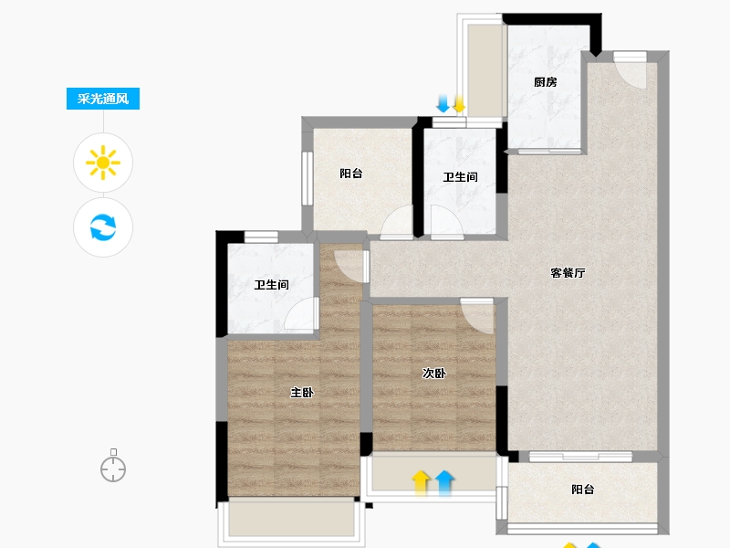 广东省-珠海市-方直西岸-68.00-户型库-采光通风