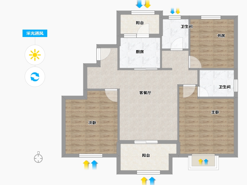 浙江省-嘉兴市-翡翠公馆-90.40-户型库-采光通风