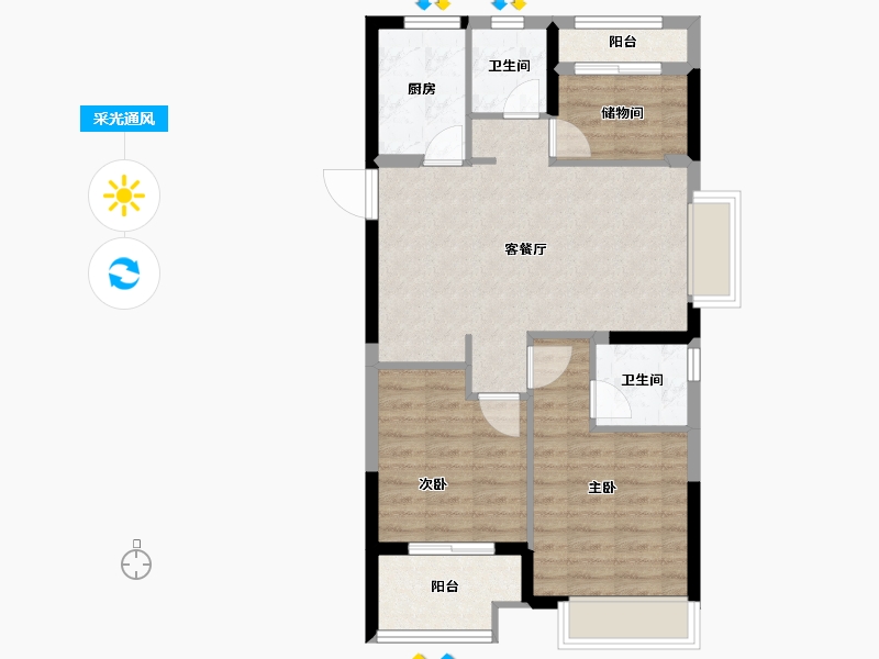 浙江省-嘉兴市-远辰蓝庭景园-71.00-户型库-采光通风