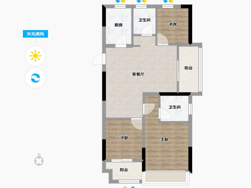 浙江省-嘉兴市-鸿翔·北辰金邸-67.20-户型库-采光通风