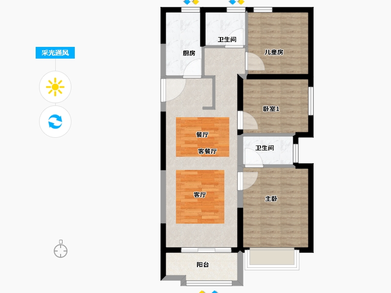 河南省-郑州市-郑地·美景紫华城-78.40-户型库-采光通风