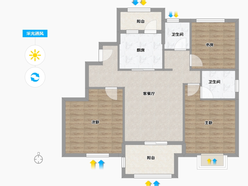 浙江省-嘉兴市-翡翠公馆-93.60-户型库-采光通风