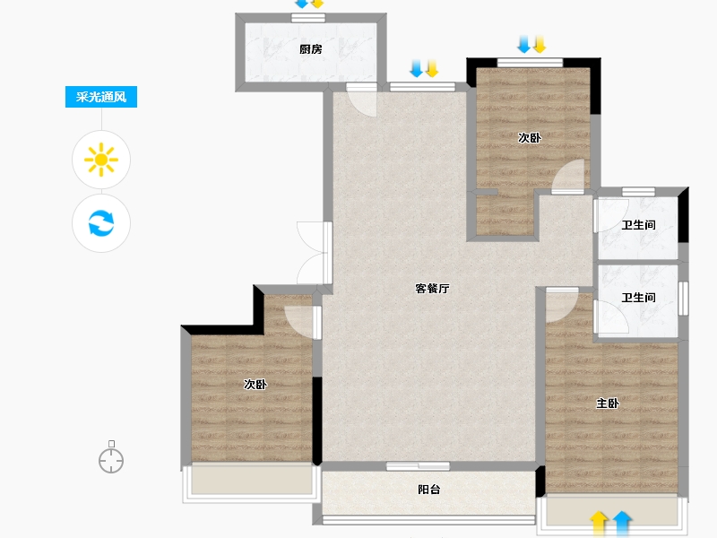 浙江省-嘉兴市-鸿翔百盛东望金邸-105.79-户型库-采光通风