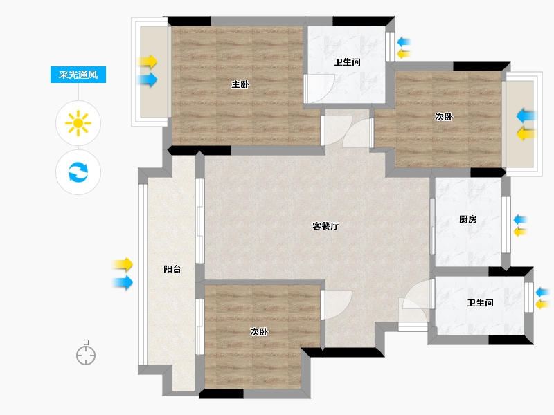 江苏省-南通市-悦宸铭苑-76.00-户型库-采光通风