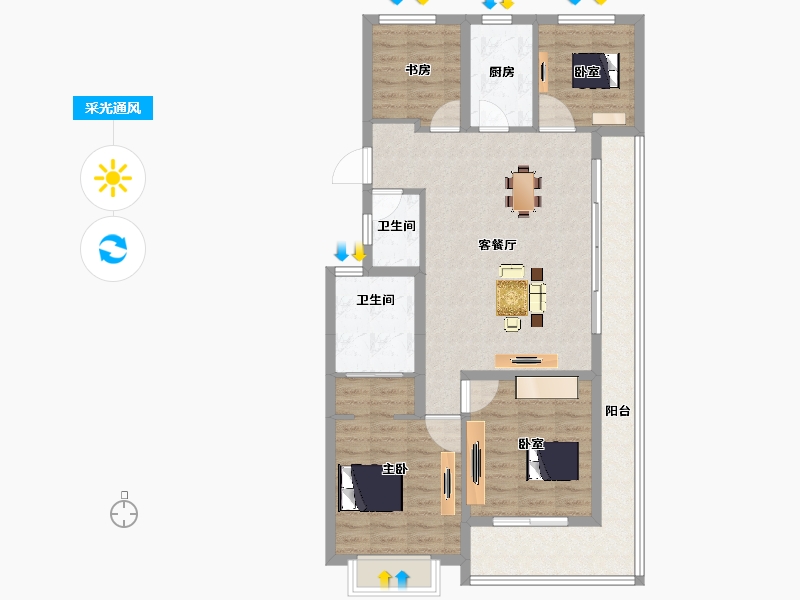 浙江省-杭州市-滨湖天地-100.24-户型库-采光通风