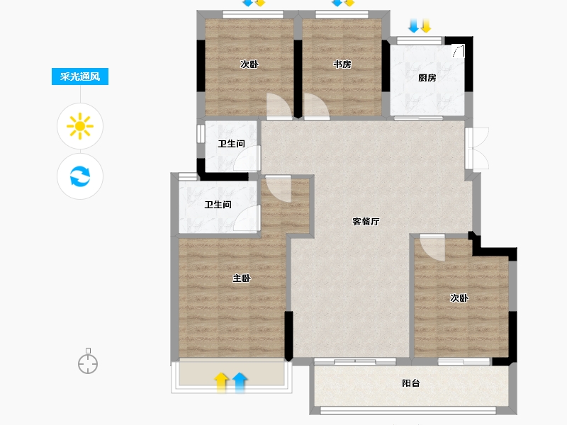 浙江省-台州市-锦宸府-105.00-户型库-采光通风