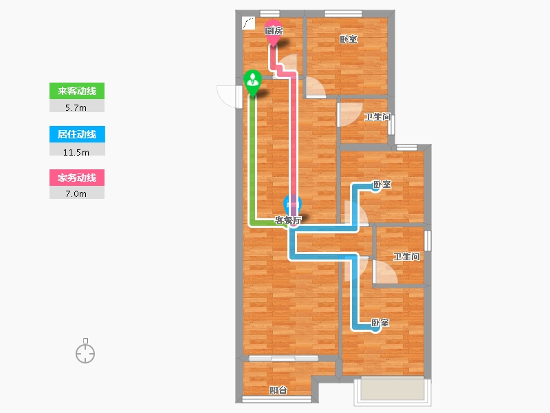 浙江省-杭州市-棠颂大院-76.00-户型库-动静线