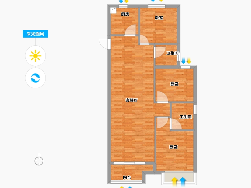 浙江省-杭州市-棠颂大院-76.00-户型库-采光通风