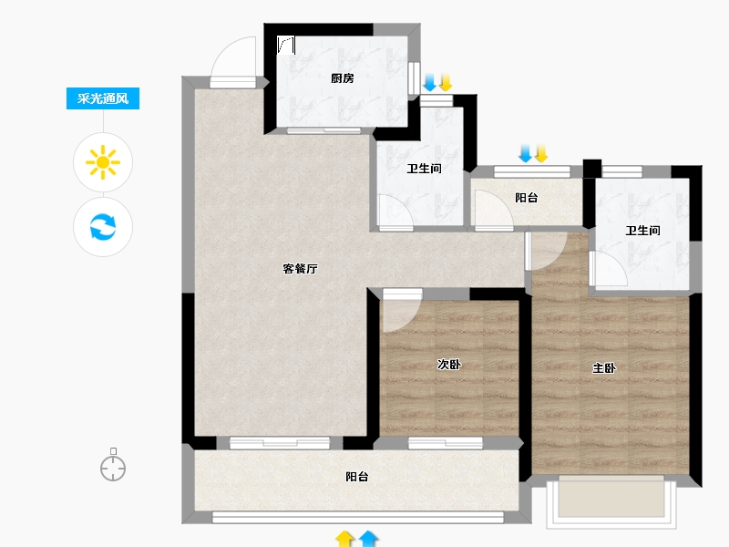 浙江省-杭州市-古墩彩虹轩-71.21-户型库-采光通风