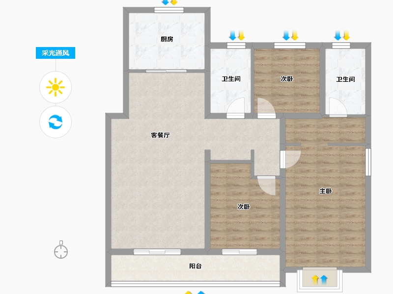 天津-天津市-金融街·滨海融御-104.00-户型库-采光通风