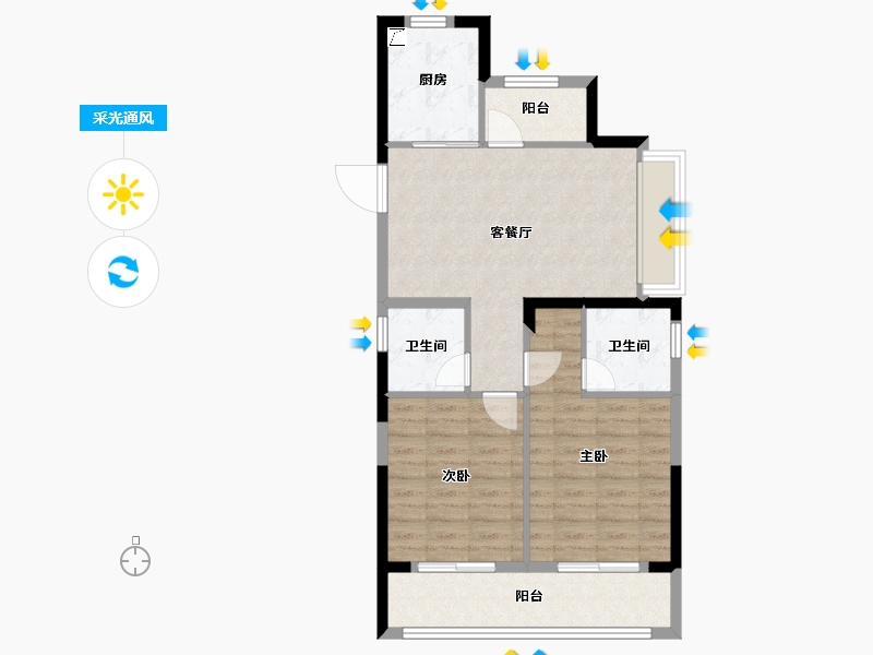 浙江省-杭州市-古墩彩虹轩-71.20-户型库-采光通风