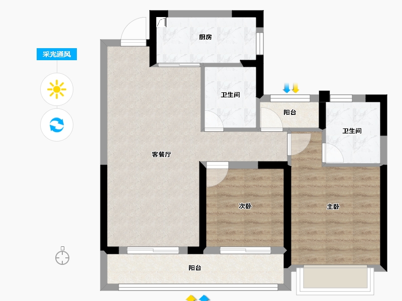 浙江省-杭州市-古墩彩虹轩-71.21-户型库-采光通风