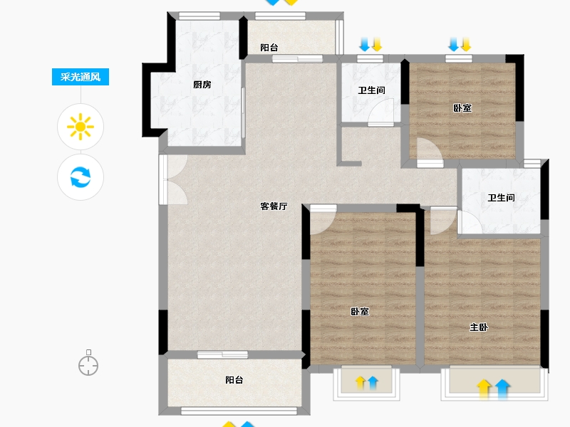 江苏省-南京市-爱涛天禧明庭-103.99-户型库-采光通风