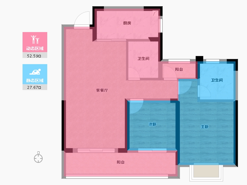 浙江省-杭州市-古墩彩虹轩-71.21-户型库-动静分区