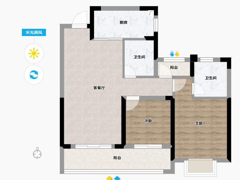 浙江省-杭州市-古墩彩虹轩-71.21-户型库-采光通风