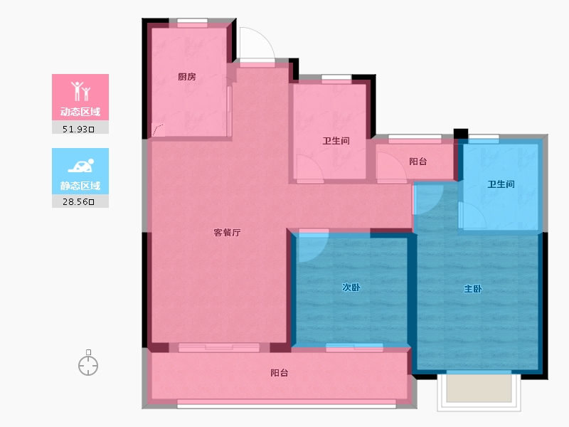 浙江省-杭州市-古墩彩虹轩-71.21-户型库-动静分区