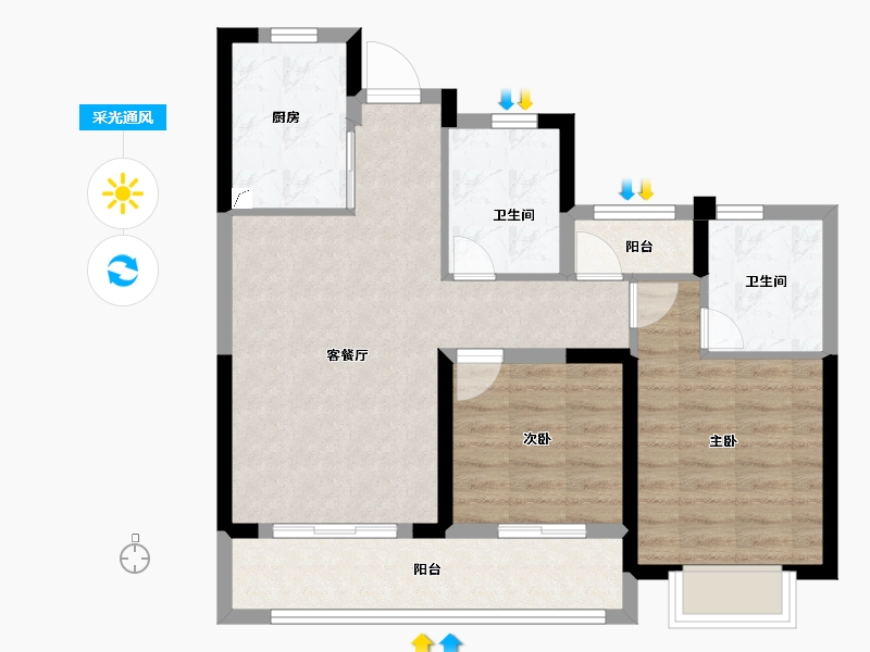 浙江省-杭州市-古墩彩虹轩-71.21-户型库-采光通风