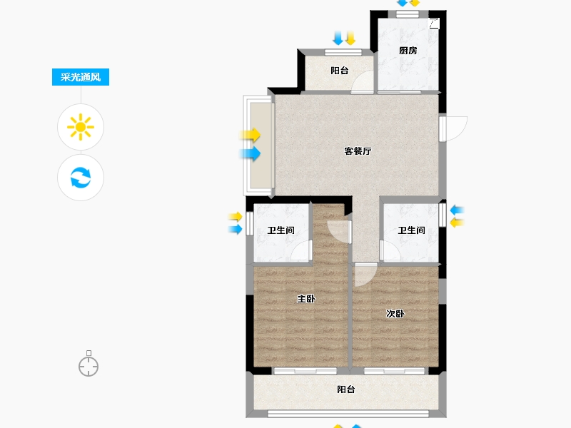 浙江省-杭州市-古墩彩虹轩-71.20-户型库-采光通风