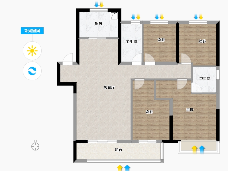 河南省-郑州市-建业天汇城-108.53-户型库-采光通风