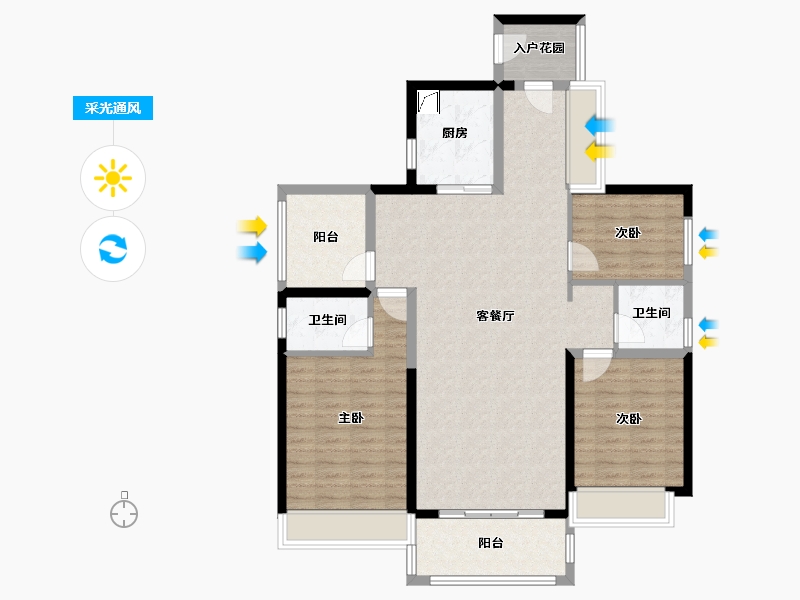 广东省-揭阳市-唐商中央花园-111.00-户型库-采光通风