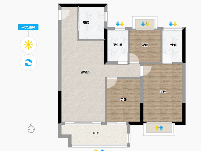 江苏省-南京市-汝悦铭著-80.60-户型库-采光通风