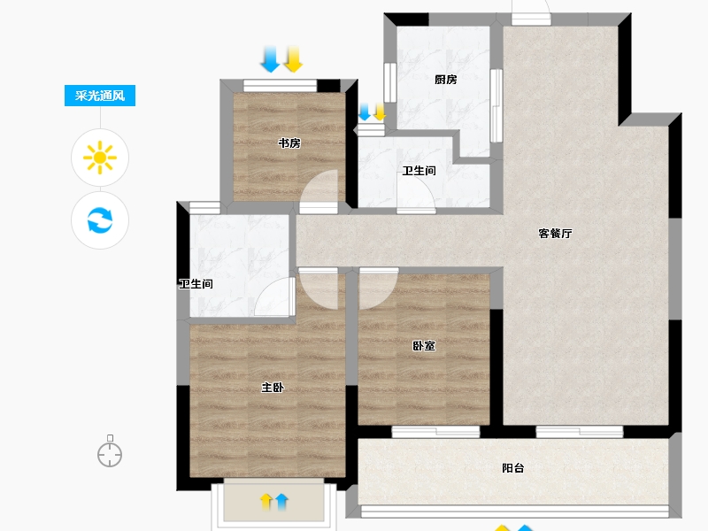 浙江省-杭州市-滨湖天地-71.00-户型库-采光通风