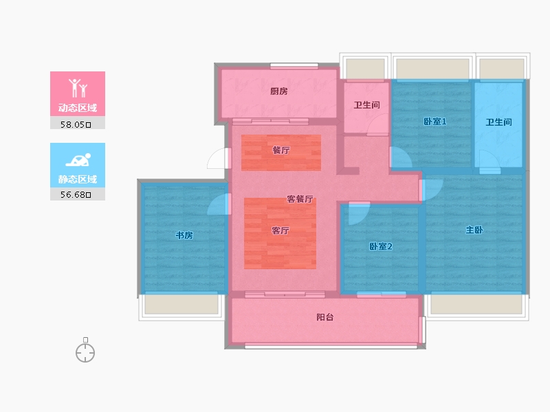 江苏省-苏州市-万科东方雅苑-102.80-户型库-动静分区