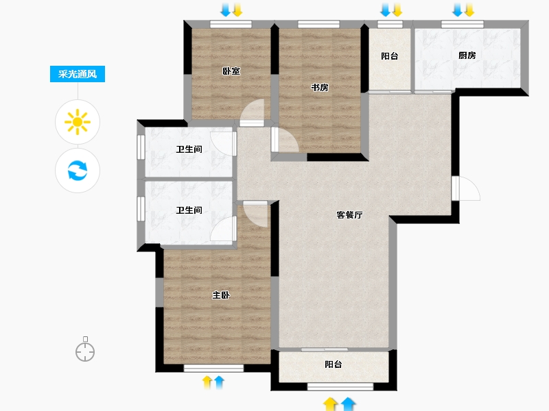 吉林省-长春市-保利香槟-91.56-户型库-采光通风