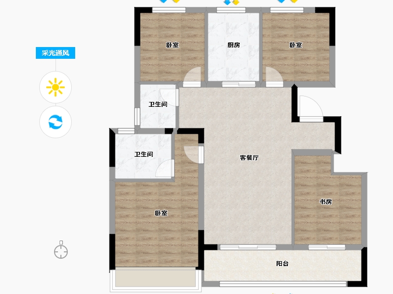 江苏省-南京市-龙湖天曜-97.60-户型库-采光通风