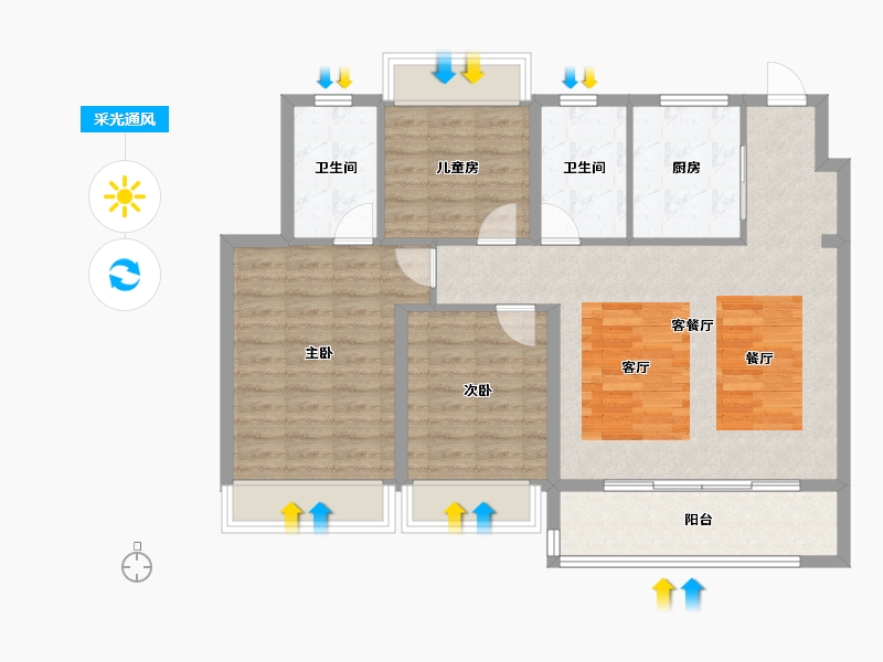 江苏省-苏州市-新城嘉樾时代花园​-92.85-户型库-采光通风