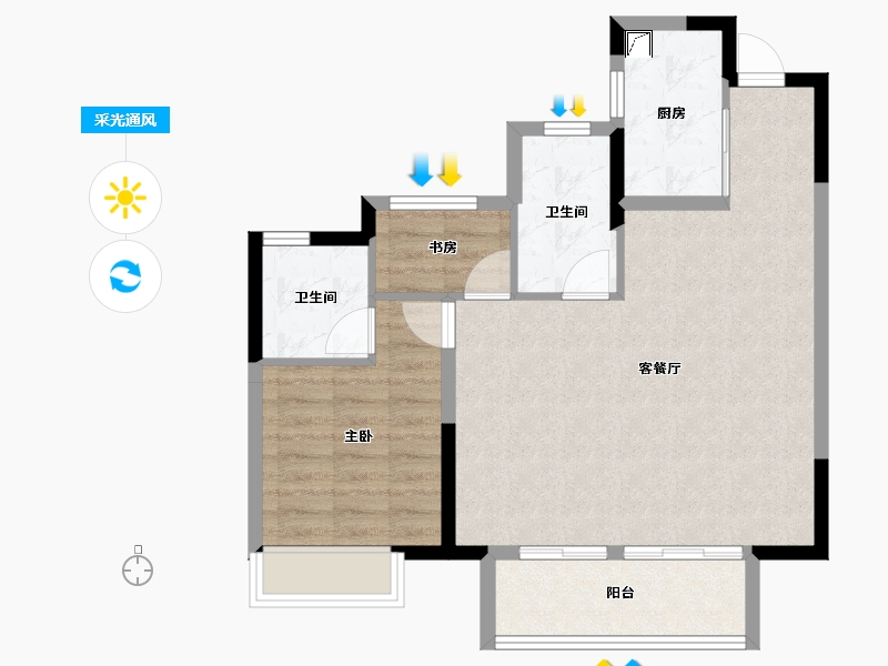 浙江省-杭州市-绿地柏澜晶舍-71.00-户型库-采光通风