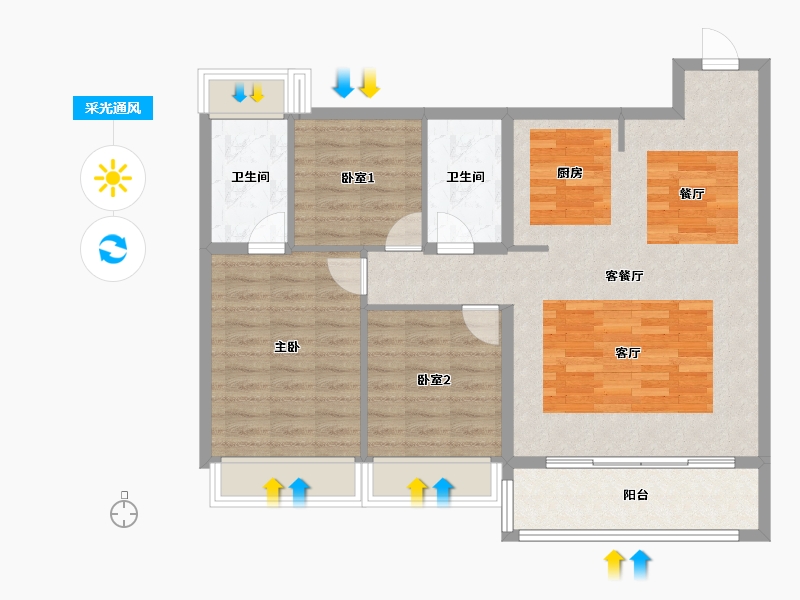 江苏省-苏州市-万科东方雅苑-92.86-户型库-采光通风