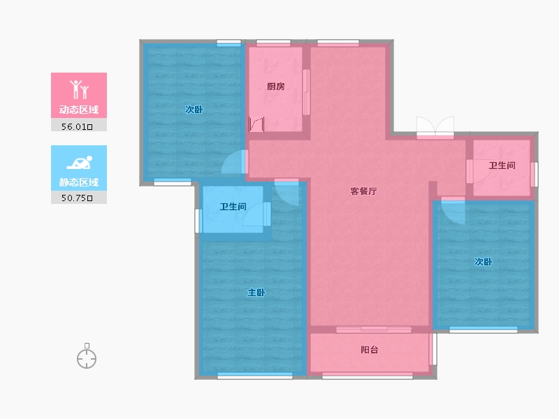 陕西省-宝鸡市-天耀雍华公馆-A区-90.00-户型库-动静分区