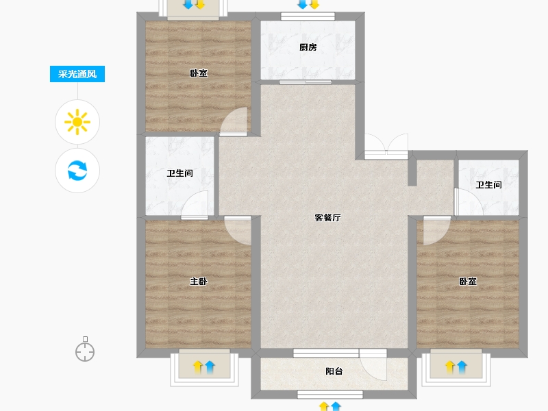 吉林省-长春市-龙翔御府二期-83.52-户型库-采光通风